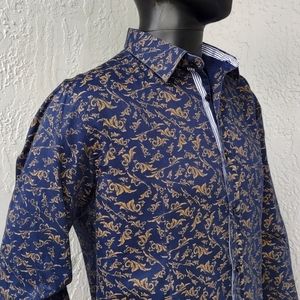 DE-NIKO Men's Floral Pattern Long Sleeve Dress Shirt